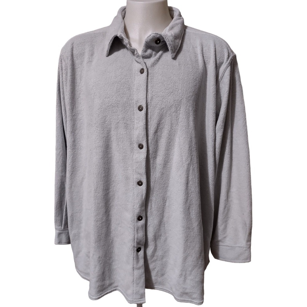 Roamans Jacket Womans Size 3X Comfort Casual Style Button Up Scallop Bottom Blue